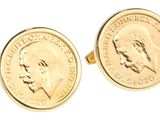 boutons de manchette en forme de pièces de monnaie plaquées or, ornés d'un visage d'homme sur le devant