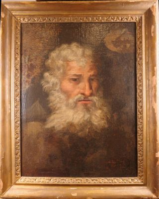portrait d'un vieil homme à la barbe blanche, dans un cadre doré