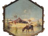 tableau représentant un homme à cheval dans le désert, avec une tente