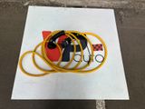 a sign with a bunch of yellow cords on it