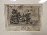 an old picture of a farm scene with a horse drawn by a man