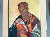 a painting of an old man holding a bottle of beer