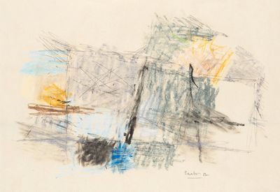 drawing of a boat in a body of water with a sky background