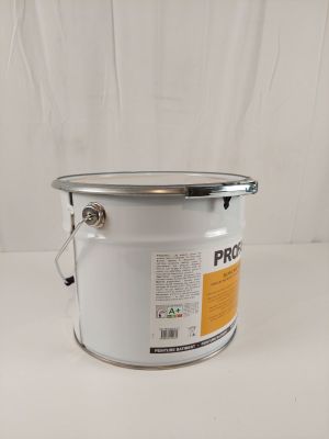 un seau de peinture blanc posé sur une table blanche