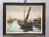 une image d'un tableau représentant un bateau dans l'eau