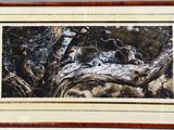 tableau représentant un léopard se reposant sur une branche d'arbre dans une forêt