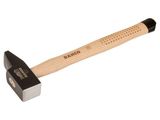 a hammer with a wooden handle on a white background