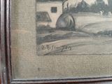 a picture of a painting of a farm scene in a frame