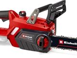 a red and black chainsaw on a white background