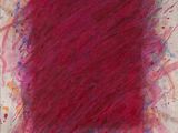 painting of a red square with splats of paint on a piece of paper