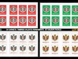quatre timbres différents, de couleurs et de motifs variés, sur fond noir