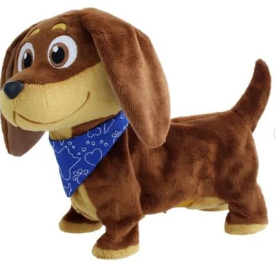 a brown dog with a blue bandanna on it ' s neck