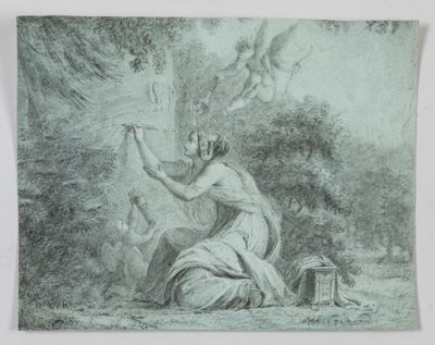 une image représentant le dessin d'une femme tenant un oiseau dans la main