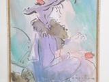a picture of a painting of a woman sitting on a couch