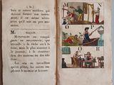 an open book with a picture of people on it