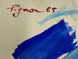 a painting of a blue brush stroke on a white canvas