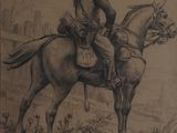 dessin représentant un homme à cheval portant un casque