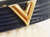 navy blue leather bracelet with gold v buckle