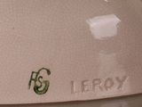 a close up of a white plate with a lizard on it