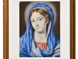 un tableau représentant une femme portant un voile bleu sur la tête