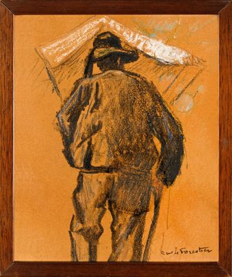une image représentant un dessin d'un homme tenant un parapluie