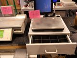 an image of a desk with a computer and a printer on it