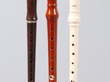 three different types of musical instruments sitting on a clear surface