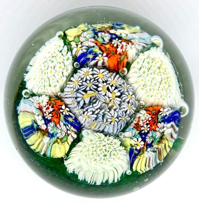 MURANO 1960 - Sulfure presse-papier en verre vert blanc et bleu - Devi - Photo 1