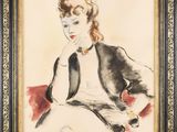 un tableau représentant une femme assise sur une chaise, la main posée sur le menton