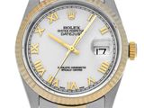 rolex datejuste two - tone white roman numeral dial men ' s watch