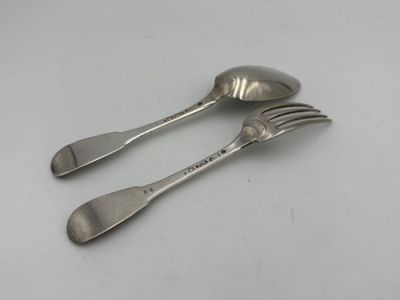 Couvert de table en argent, modèle uniplat. - Photo 1