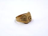 an image of a close up of a gold ring on a white surface