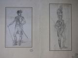 deux dessins représentant un soldat et un soldat avec une épée
