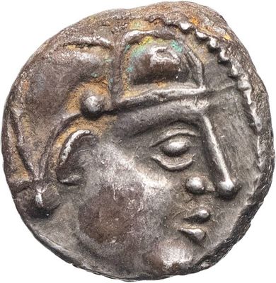 une pièce d'argent sur laquelle figure l'effigie d'un homme portant un casque