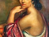 an image of a painting of a woman with a basket of fruit