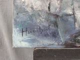 a painting of a man sitting on a bench