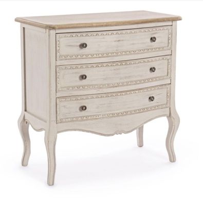 Commode 3 tiroirs POLIVIA, en bois beige et naturel , dimens…