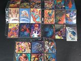 a bunch of comics on a table with a black background