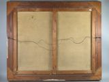 an old wooden frame with a drawing of a bird on it