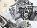 several old black and white photos of men and women on a boat