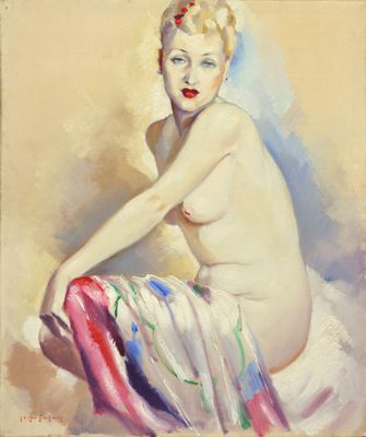 une image d'un tableau représentant une femme nue assise sur le sol