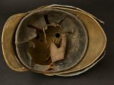 a close up of a helmet on a black surface