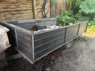 une caisse en bois posée par terre, contenant une plante