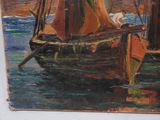 a painting of a boat in a body of water