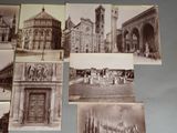 several old black and white photos of a building and a clock tower