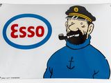 a sign with an image of a sailor smoking a pipe