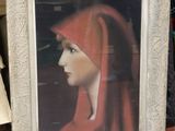 a picture of a woman with a red hood on
