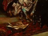 a painting of a man riding a horse on a rug