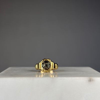 Bague en or jaune 585/1000 (14K) et argent ornée d'un diaman…