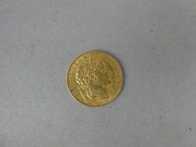 a close up of a gold coin on a white surface